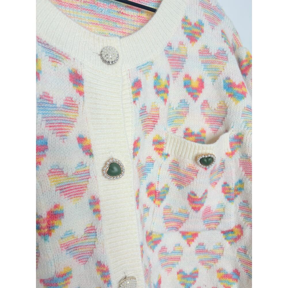 POL Heart Cardigan Sweater Large Button Detail Twee Barbiecore - Picture 6 of 11